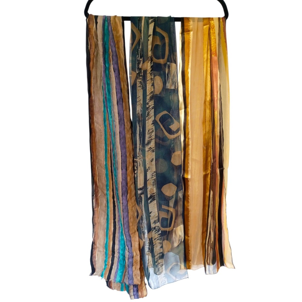 Studio New York Women Abstract Geometric Striped Sheer Oblong Scarf Multicolor